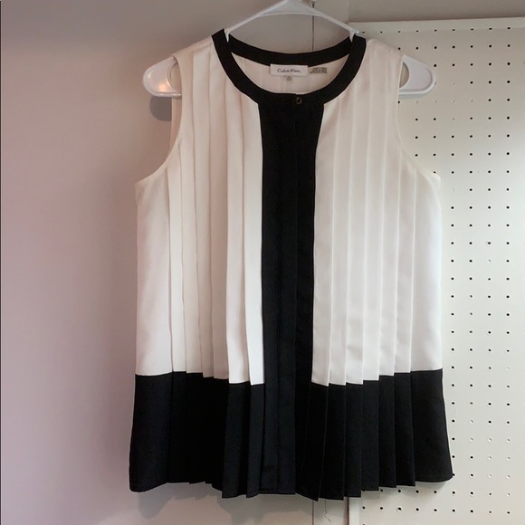 Calvin Klein Pleated Black White Tank Camisole - Picture 1 of 1